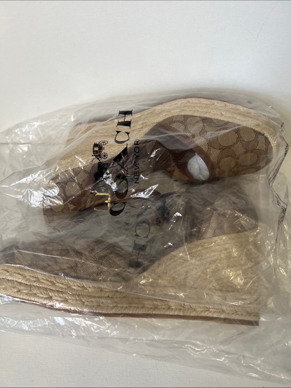 NWT Coach Tan Signature Canvas Espadrille Wedge Sandals - Picture 8 of 13
